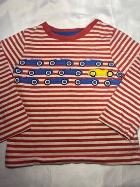 Baby Boden Boys 12-18M Red White Striped Race Car Long Sleeve Tee Shirt